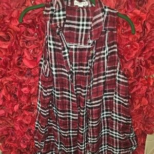 So Rad By A Women's Plaid Sleeveless Hi Lo Long Tank Maroon and Black Size Large